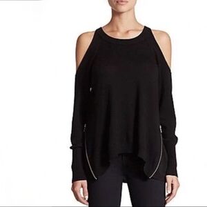 Ramy Brook Black 100% Merino Wool Cold Shoulder Longline Tasha Sweater Top